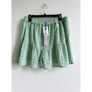 BCBGeneration women's shorts Mint Green Cotton Eyelet Size L $88 NWT